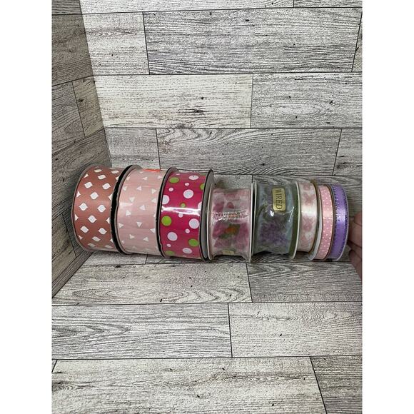 Mixed Ribbon Lot 8 Rolls Pink Purple Floral Polka Dot NOS - Picture 2 of 6
